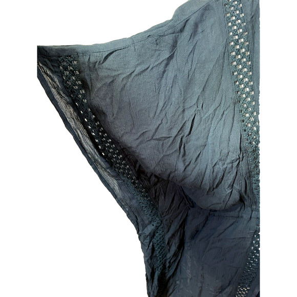 Elan Blue Tie Front Crochet Kimono Sleeve Beach Cover Up Sz L - Picture 5 of 7